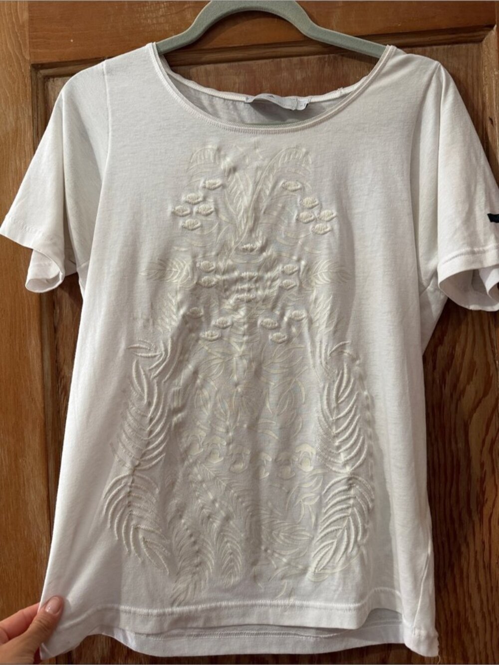 Adidas by Stella McCartney White Short‑Sleeve Embroidered Tee, small